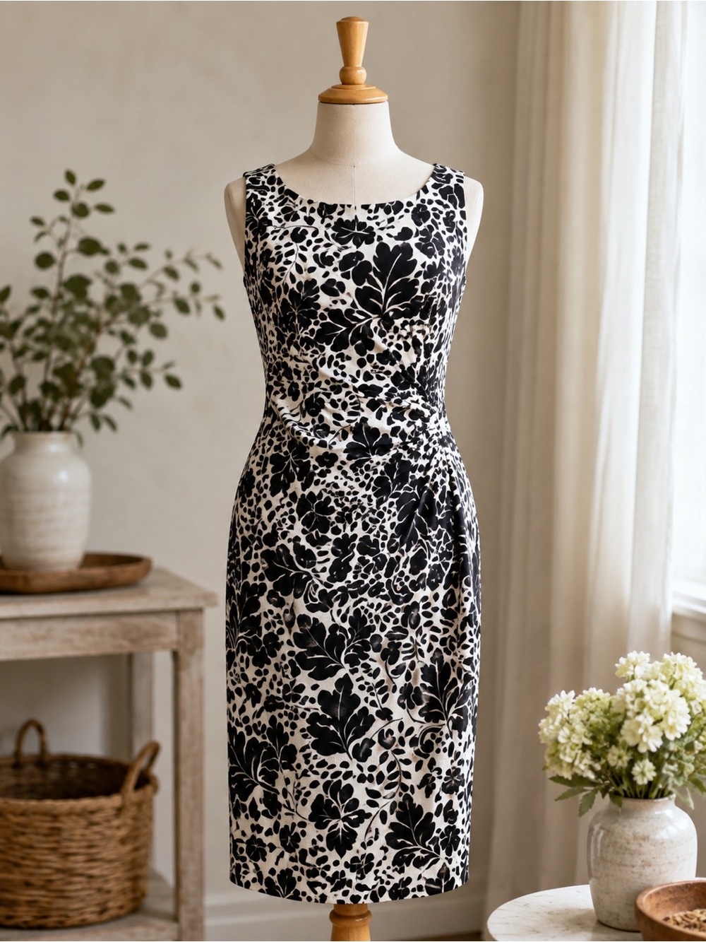 Nougat London Brown & White Leaf Print Sleeveless Midi Dress